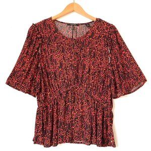 Scotch & Soda Womens Floral Peplum Top Blouse Flutter Sleeve Size L Keyhole